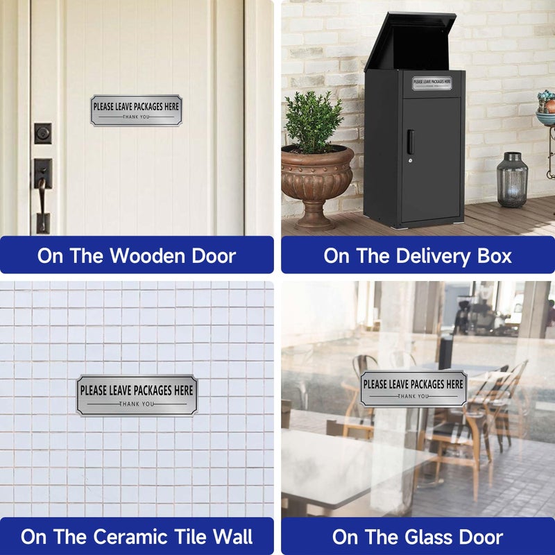 LUHIMO Please Leave Packages and Deliveries Here Sign Sticker,Self-Adhesive Waterproof Vinyl Black Silver Delivery Signs for Packages, Place Packages Here Sign for Home,Office,Shop,Box, Door(9"" x 3.1"") - Image 5
